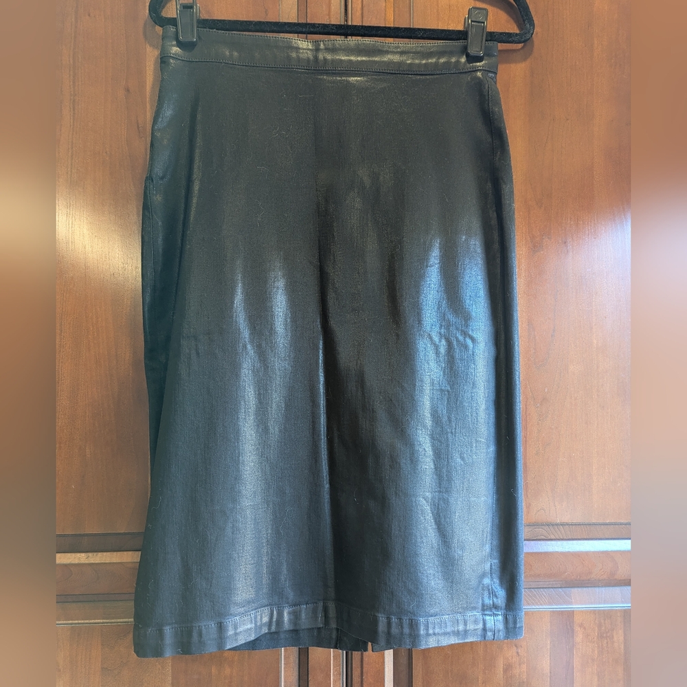Jen 7 Coated Denim Black Skirt
